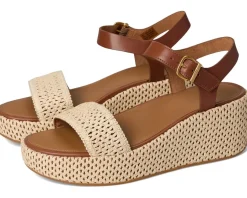 FitFlop Platfforms Woven Wedge Ankle-Strap Sandals Deep Tan/Ivory