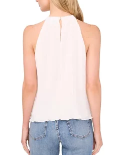 CeCe Pleated 3D Floral Halter Neck Top New Ivory Discount