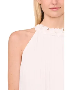 CeCe Pleated 3D Floral Halter Neck Top New Ivory Discount