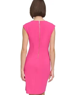 Tommy Hilfiger Pleated Shoulder Sleeveless Sheath Hot Pink Best
