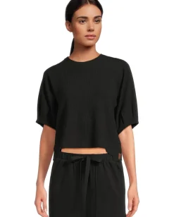 Lilla P Pleated Sleeve Top Black