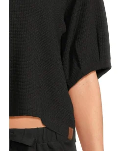 Lilla P Pleated Sleeve Top Black