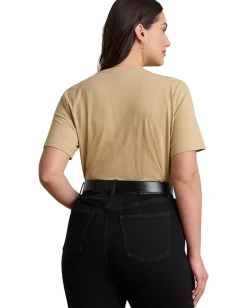 Lauren Ralph Lauren Plus Size Beaded-logo Cotton Jersey Tee Birch Tan Outlet