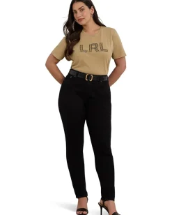 Lauren Ralph Lauren Plus Size Beaded-logo Cotton Jersey Tee Birch Tan Outlet