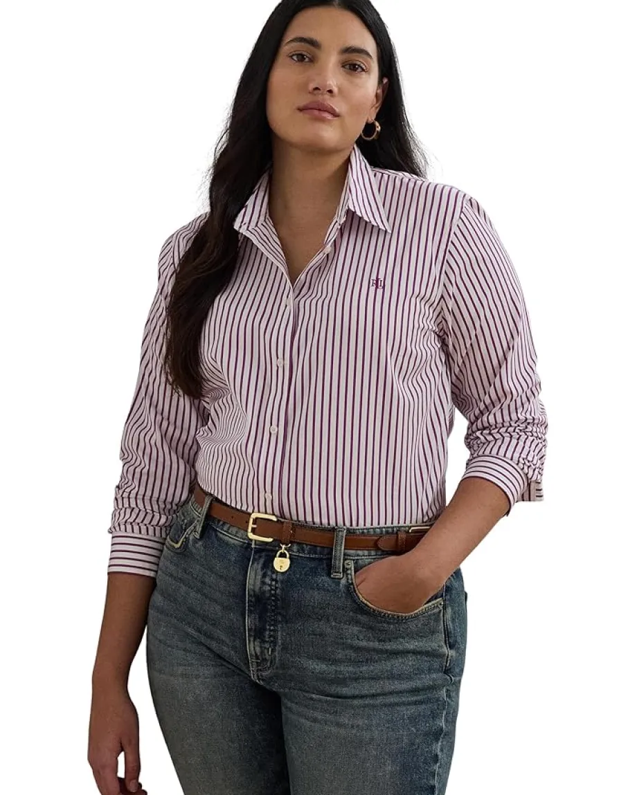 Women Lauren Ralph Lauren Plus Size Classic Fit Striped Broadcloth Shirt