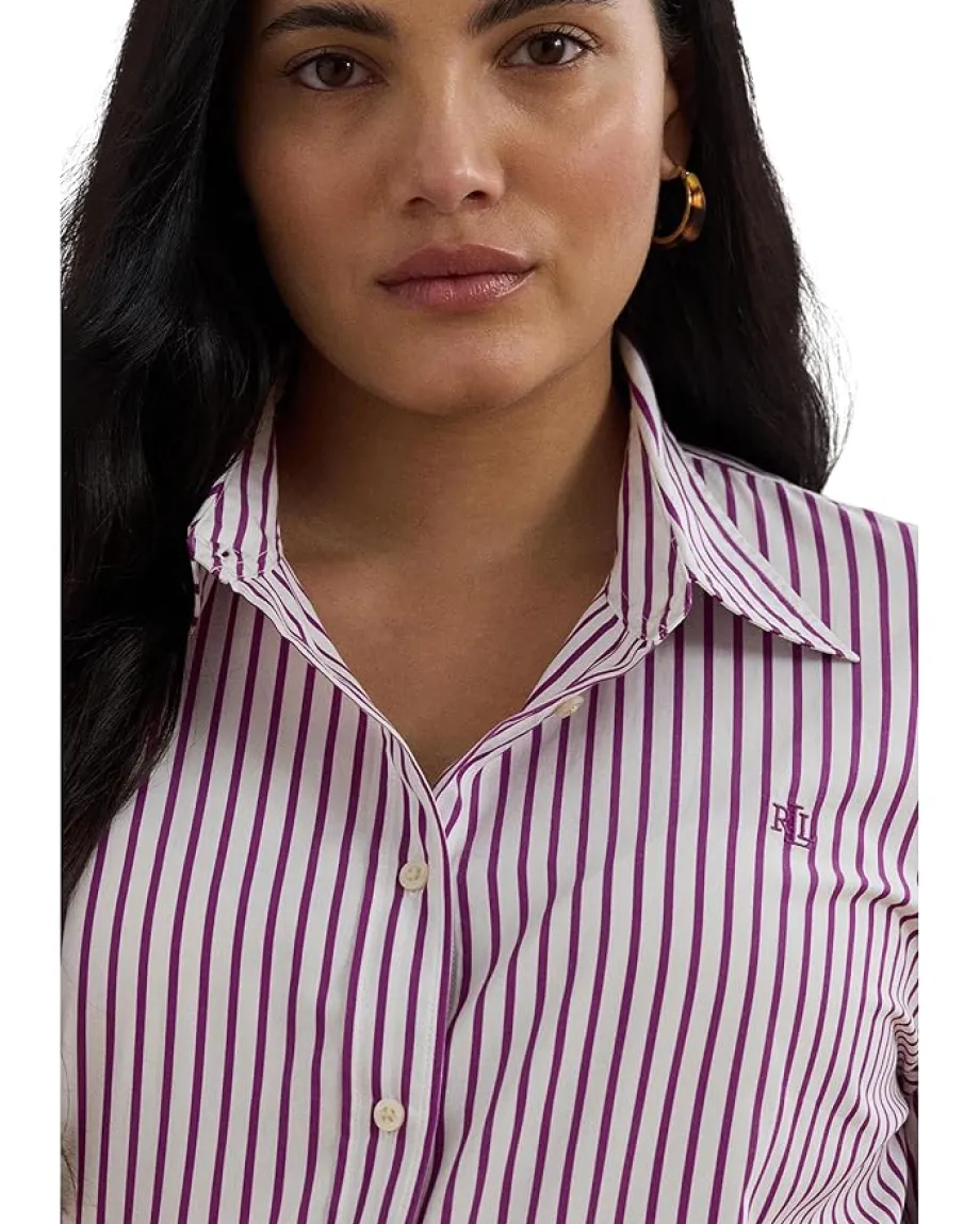 Women Lauren Ralph Lauren Plus Size Classic Fit Striped Broadcloth Shirt