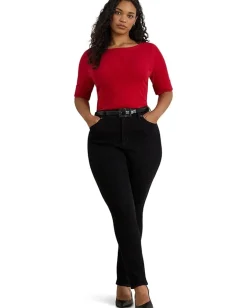 Lauren Ralph Lauren Plus Size Cotton Boat Neck T-Shirt Ralph Red Best