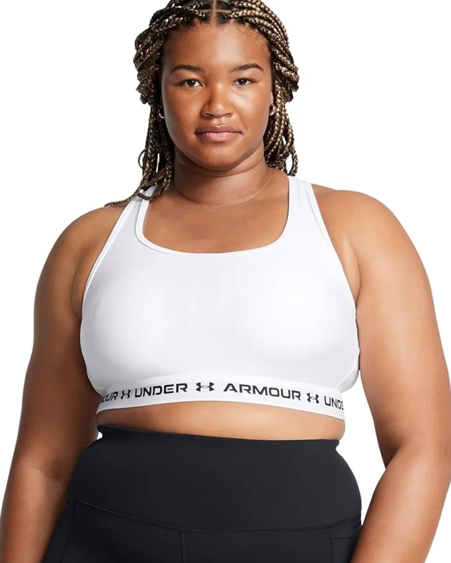 Under Armour Plus Size Crossback Mid Impact Bra White/White/Black Best