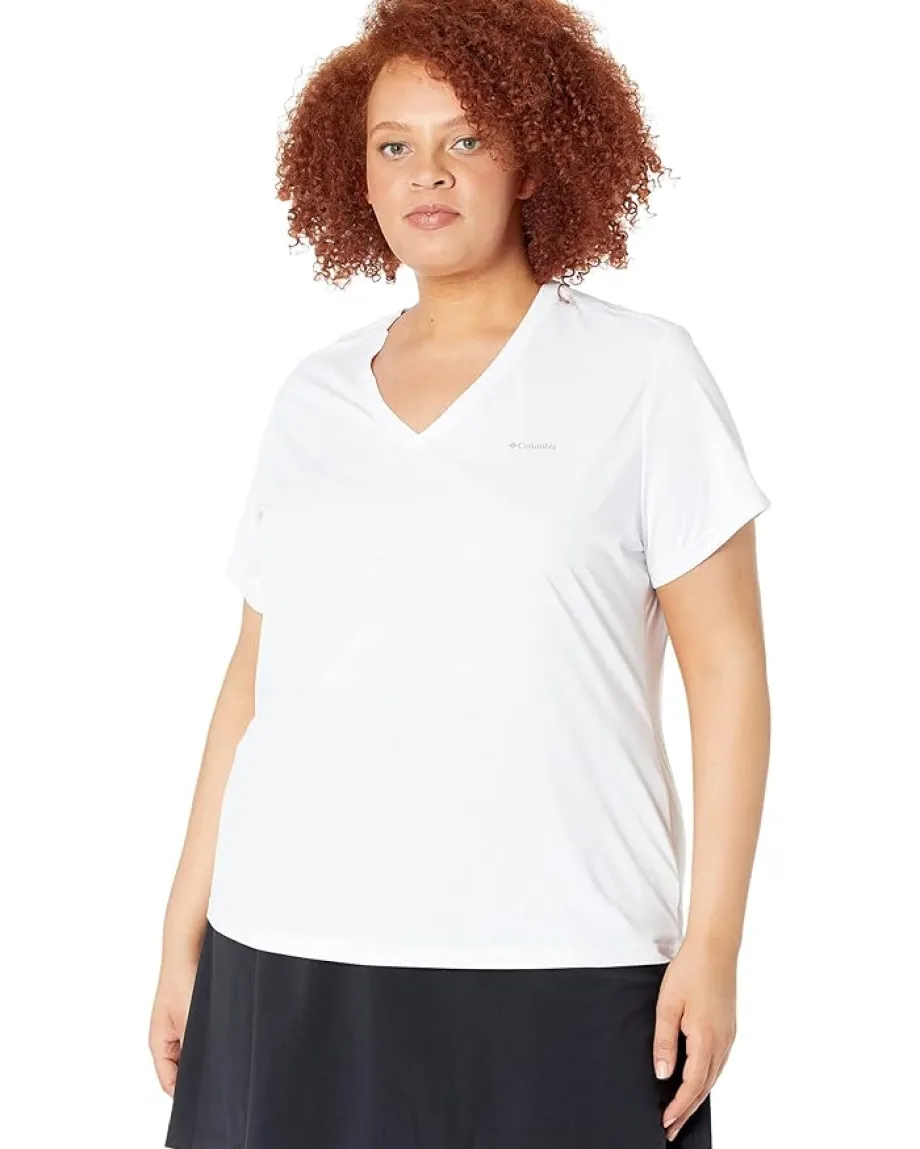 Columbia Plus Size Hike™ Short Sleeve V-Neck White Outlet