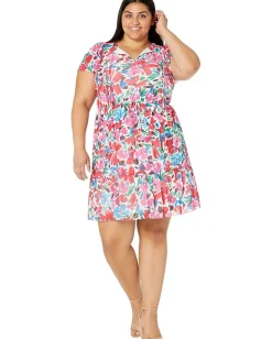 Women Donna Morgan Plus Size Mini Dress with Flutter Sleeve