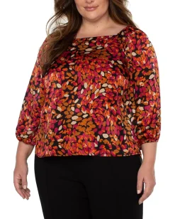 Liverpool Los Angeles Plus Size Puff Sleeve Square Neck Woven Top Autumn Petals Online