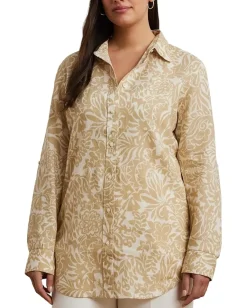 Women Lauren Ralph Lauren Plus Size Relaxed Fit Floral Linen Shirt