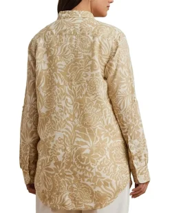 Women Lauren Ralph Lauren Plus Size Relaxed Fit Floral Linen Shirt