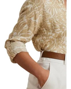 Women Lauren Ralph Lauren Plus Size Relaxed Fit Floral Linen Shirt