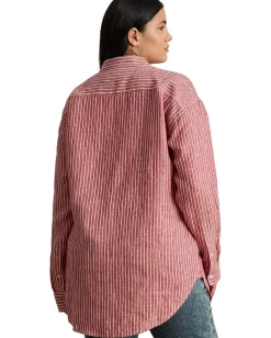 Women Lauren Ralph Lauren Plus Size Relaxed Fit Striped Linen Shirt