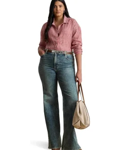 Women Lauren Ralph Lauren Plus Size Relaxed Fit Striped Linen Shirt