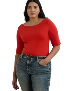 Women Lauren Ralph Lauren Plus Size Stretch Cotton Boatneck Top