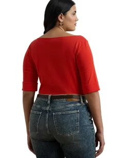 Women Lauren Ralph Lauren Plus Size Stretch Cotton Boatneck Top