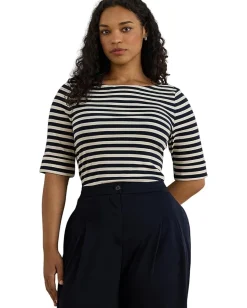 Women Lauren Ralph Lauren Plus Size Striped Stretch Cotton Boatneck Tee