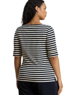 Women Lauren Ralph Lauren Plus Size Striped Stretch Cotton Boatneck Tee