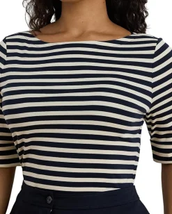 Women Lauren Ralph Lauren Plus Size Striped Stretch Cotton Boatneck Tee