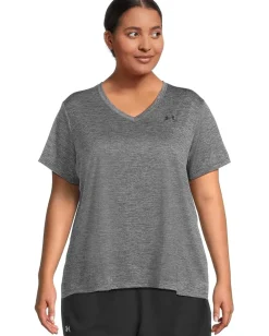 Under Armour Plus Size Tech Short Sleeve V-Neck Twist Castlerock/Black Hot