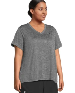 Under Armour Plus Size Tech Short Sleeve V-Neck Twist Castlerock/Black Hot