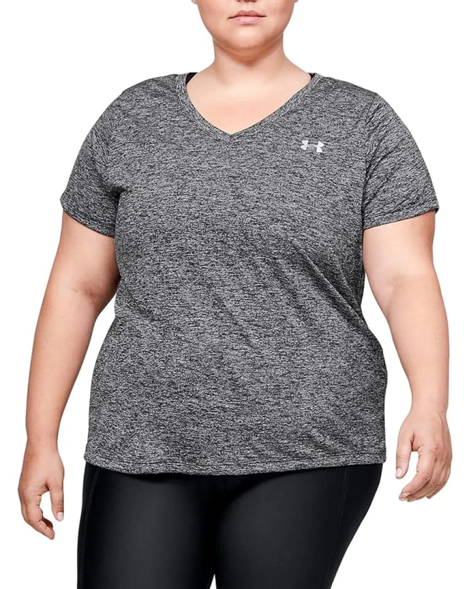 Women Under Armour Plus Size Tech Solid Short Sleeve V-Neck