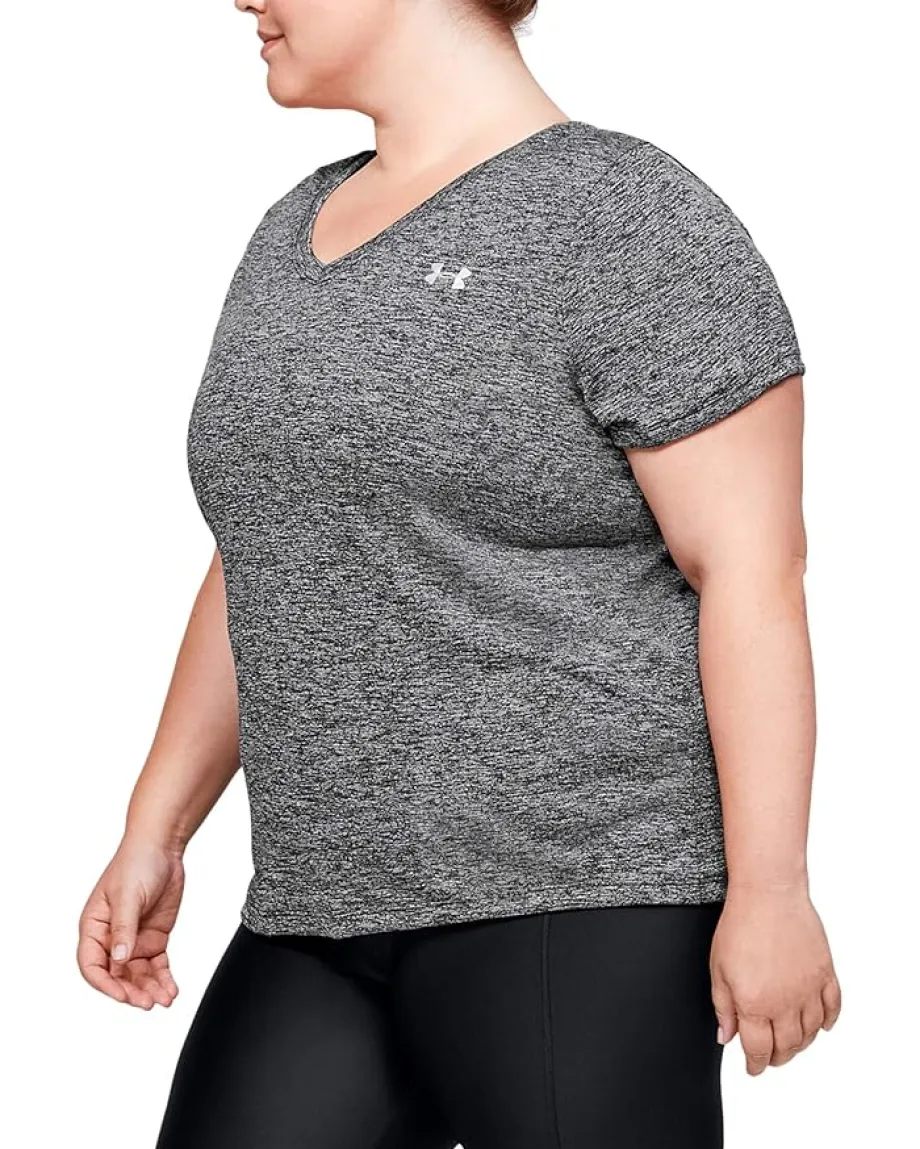Women Under Armour Plus Size Tech Solid Short Sleeve V-Neck