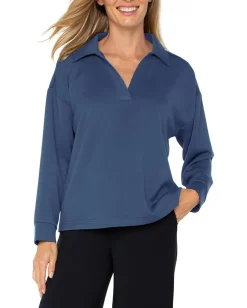 Women Liverpool Los Angeles Plush Comfort Knit V-Neck Popover With Collar