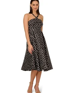 Adrianna Papell Polkadot Fit-and-Flare Black/Ivory Online