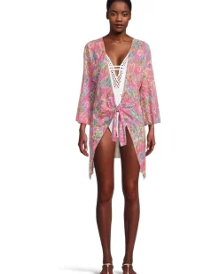 BECCA Polynesia Sheer Stretch Mesh Tie Front Cover-Up Multicolor