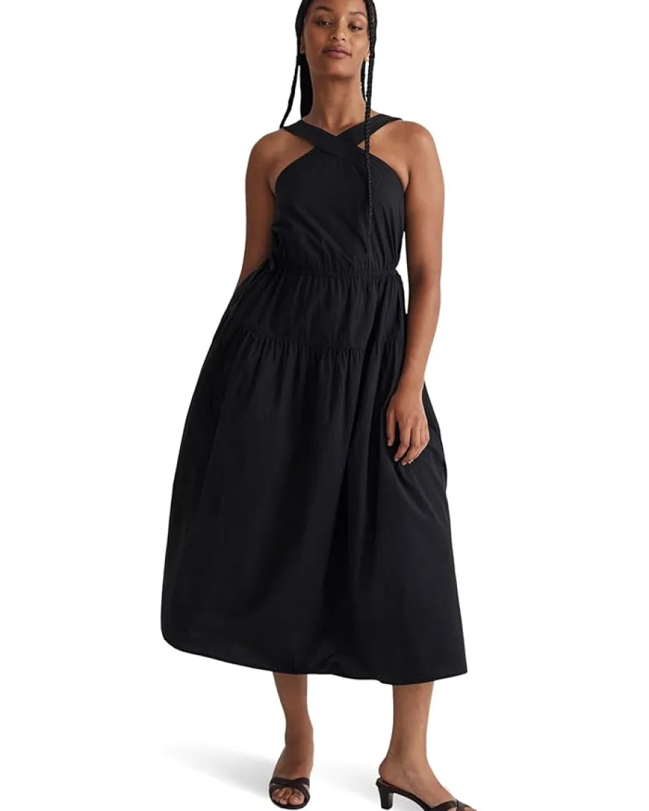 Women Madewell Poplin Halter Tiered Midi Dress