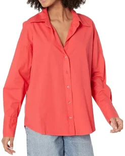 MONROW Poplin Shirt Fire Coral New