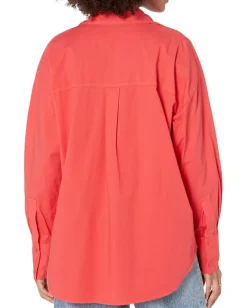 MONROW Poplin Shirt Fire Coral New