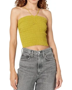 Women Madewell Poplin Smocked Halter Crop Top