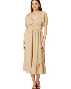 Vineyard Vines Poplin V-Neck Midi Dress Cappuccino