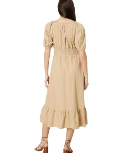 Vineyard Vines Poplin V-Neck Midi Dress Cappuccino