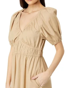 Vineyard Vines Poplin V-Neck Midi Dress Cappuccino