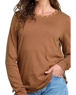 Toad&Co Primo Long Sleeve Crew Embroidered Brown Sugar Embroidery Best