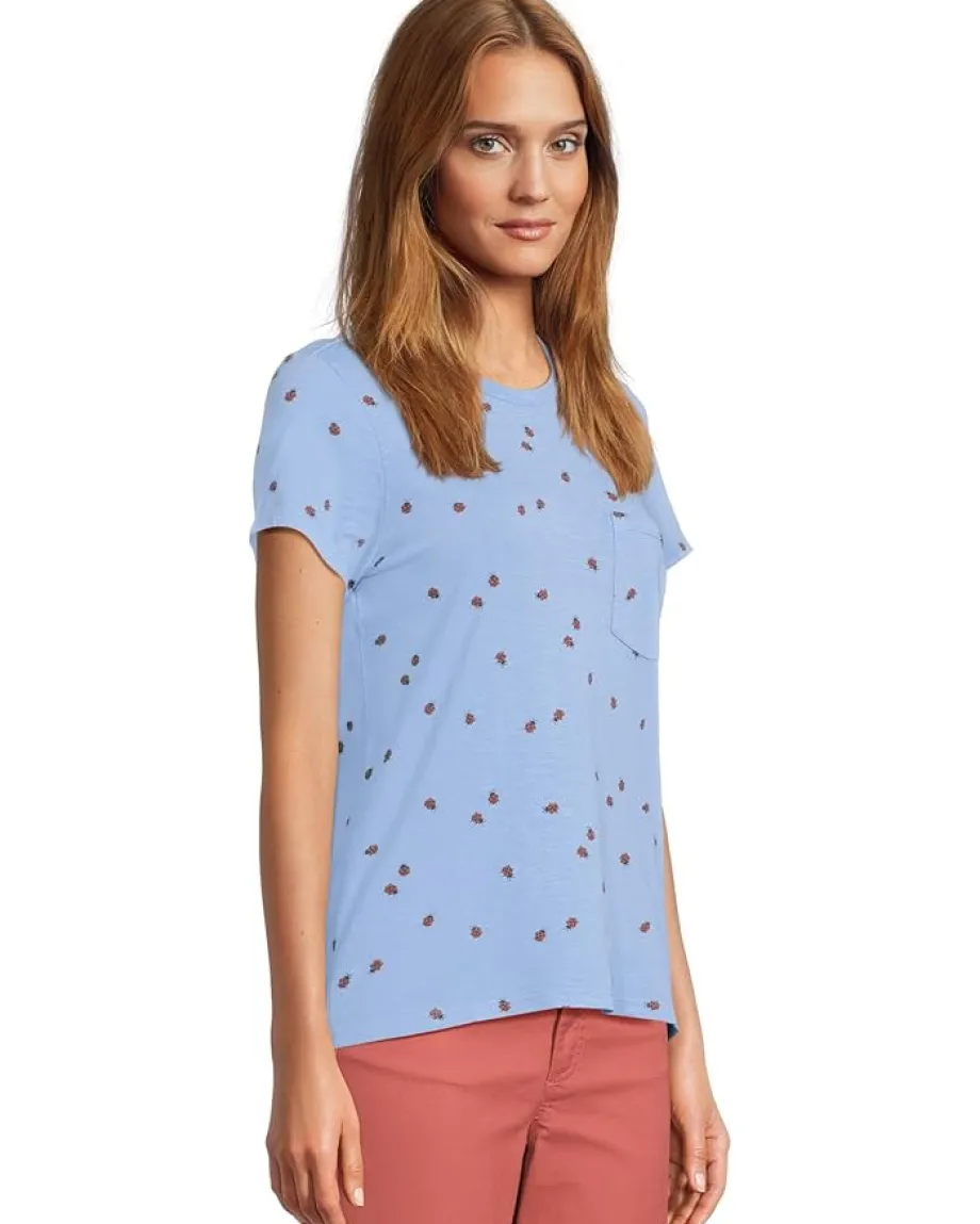 Toad&Co Primo Short Sleeve Crew Blue Jay Ladybug Print New