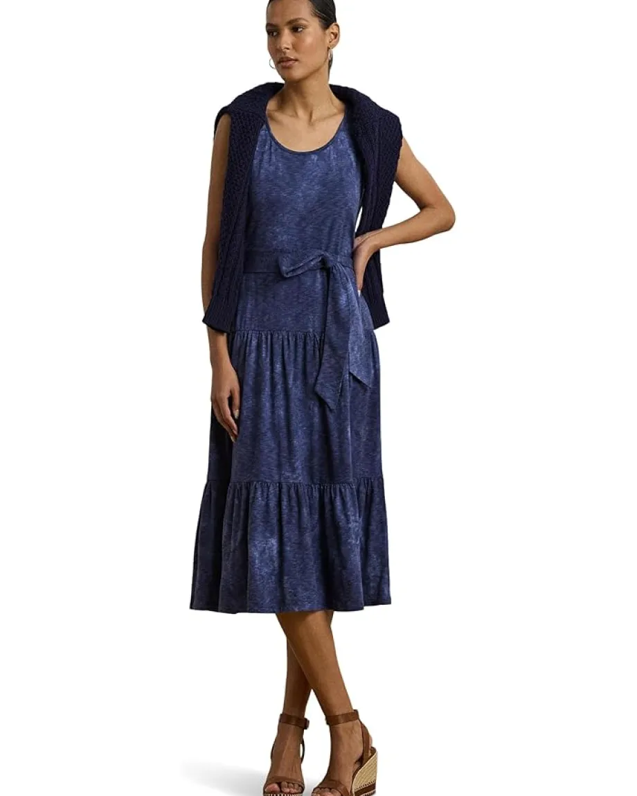 Women Lauren Ralph Lauren Print Belted Slub Jersey Tiered Dress