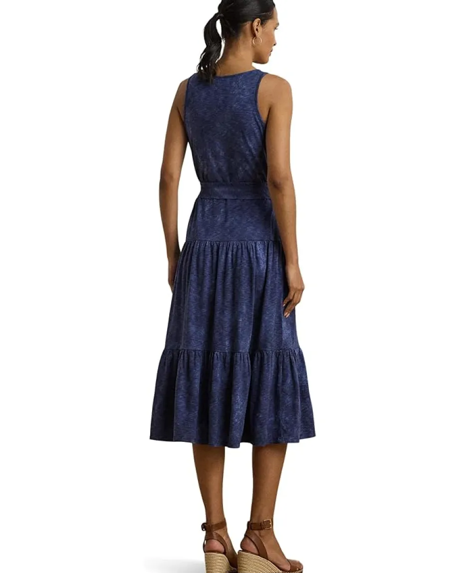 Women Lauren Ralph Lauren Print Belted Slub Jersey Tiered Dress