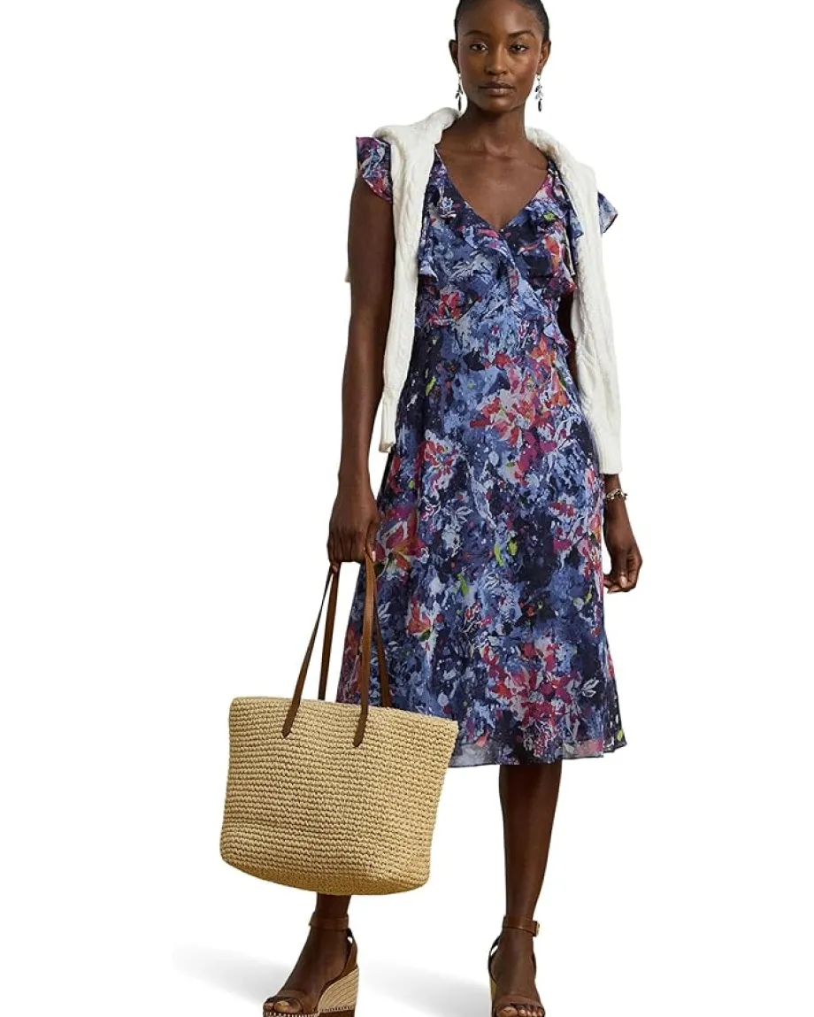 Women Lauren Ralph Lauren Print Ruffle-Trim Georgette Midi Dress