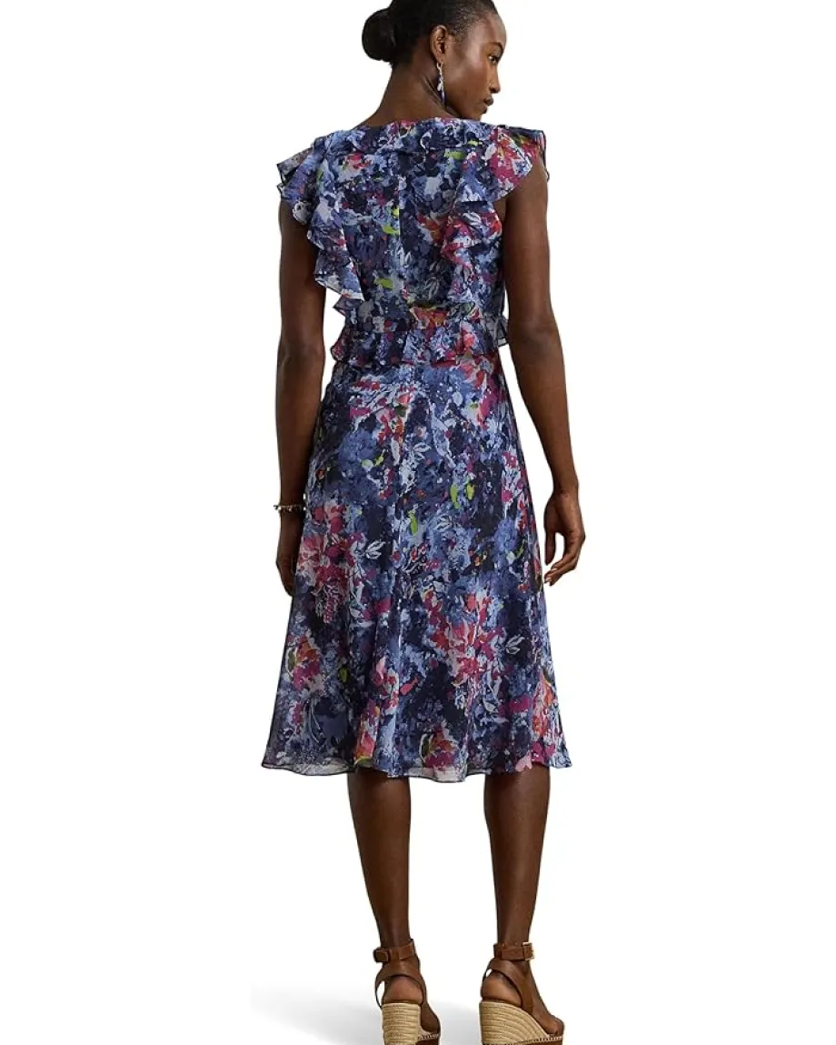 Women Lauren Ralph Lauren Print Ruffle-Trim Georgette Midi Dress