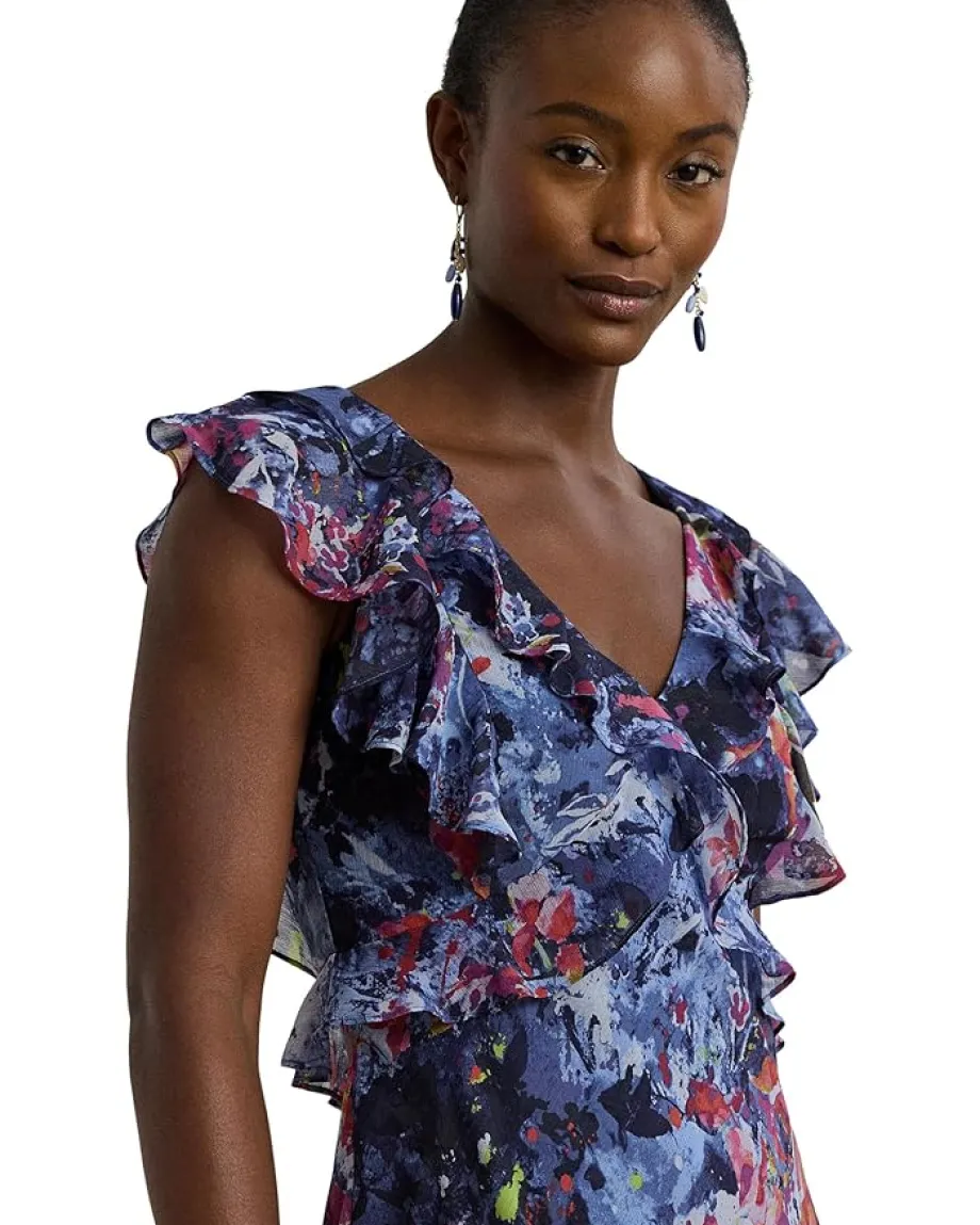 Women Lauren Ralph Lauren Print Ruffle-Trim Georgette Midi Dress