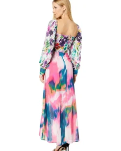 ONE33 Social Printed Flounce Hem Fuchsia Multi Sale