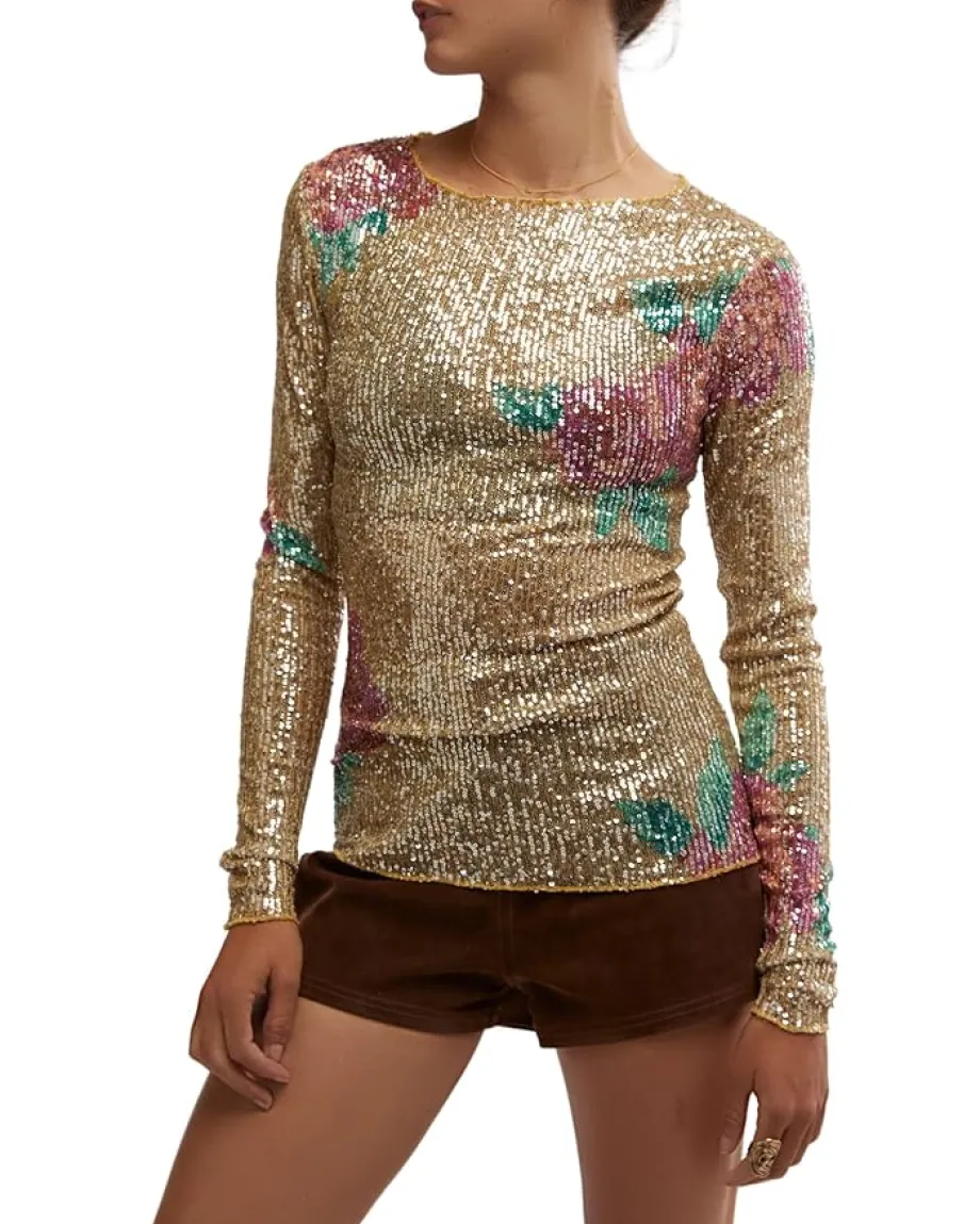 Women Free People Printed Gold Rush Long Sleeve
