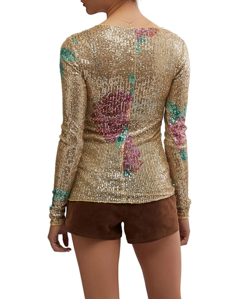 Women Free People Printed Gold Rush Long Sleeve