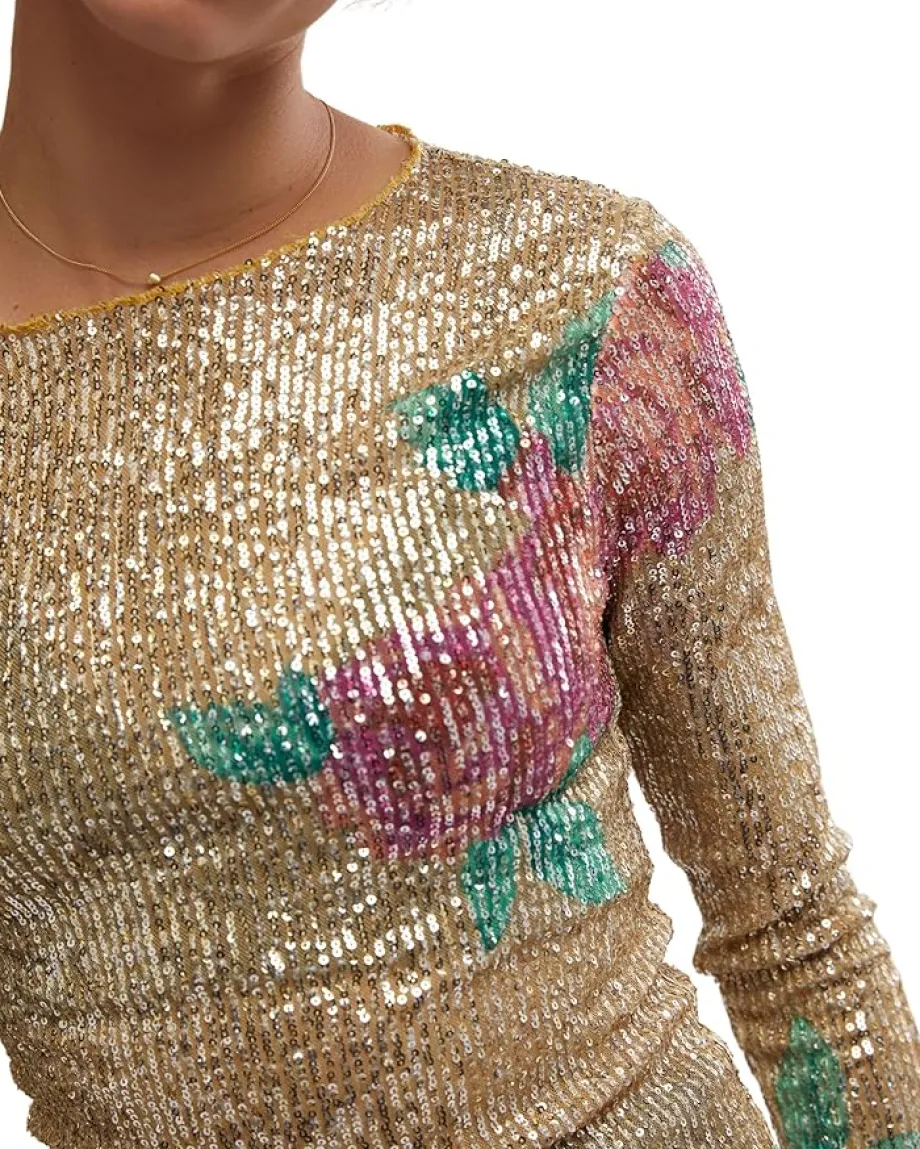 Women Free People Printed Gold Rush Long Sleeve